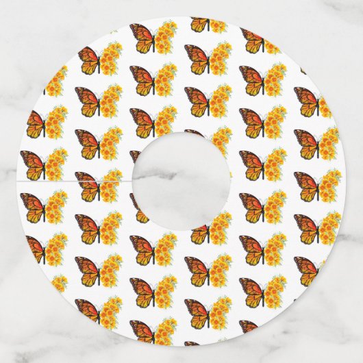 黄色のカリフォルニアポピーを持つ花蝶 ワイングラスタグ (正面)