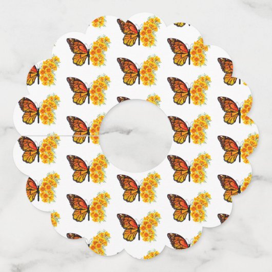 黄色のカリフォルニアポピーを持つ花蝶 ワイングラスタグ (正面)