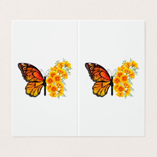 黄色のカリフォルニアポピーを持つ花蝶 名刺 (外部フラット)