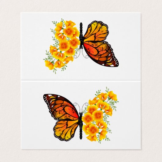 黄色のカリフォルニアポピーを持つ花蝶 名刺 (外部フラット)