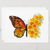 黄色のカリフォルニアポピーを持つ花蝶 招待状 (正面/裏面)