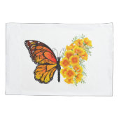 黄色のカリフォルニアポピーを持つ花蝶 枕カバー (裏面)