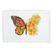 黄色のカリフォルニアポピーを持つ花蝶 枕カバー (正面)