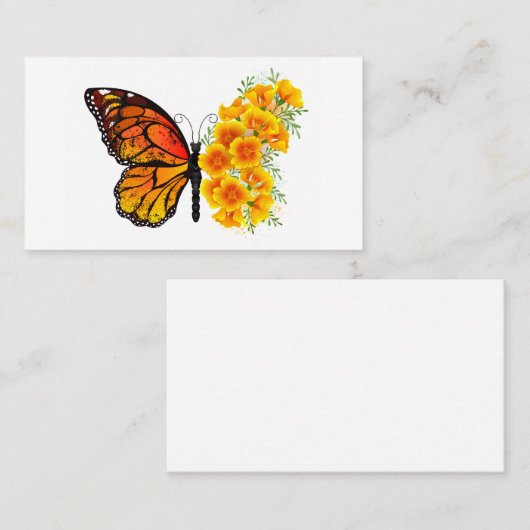 黄色のカリフォルニアポピーを持つ花蝶 紹介カード (正面/裏面)