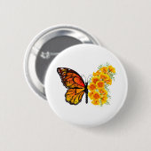 黄色のカリフォルニアポピーを持つ花蝶 缶バッジ (正面&裏面)