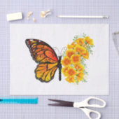 黄色のカリフォルニアポピーを持つ花蝶 薄葉紙 (クラフト)