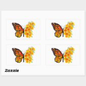 黄色のカリフォルニアポピーを持つ花蝶 長方形シール (シート)