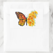 黄色のカリフォルニアポピーを持つ花蝶 長方形シール (バッグ)