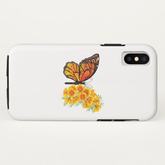 黄色のカリフォルニアポピーを持つ花蝶 Case-Mate iPhoneケース (裏面(横))