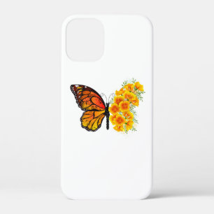 黄色のカリフォルニアポピーを持つ花蝶 iPhone 12 MINI ケース