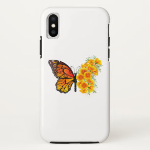 黄色のカリフォルニアポピーを持つ花蝶 iPhone X ケース