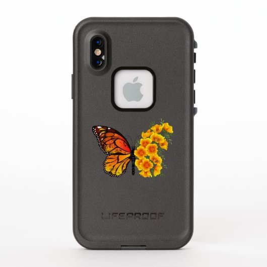 黄色のカリフォルニアポピーを持つ花蝶 LifeProof iPhoneケース (裏面)