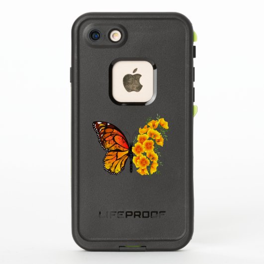 黄色のカリフォルニアポピーを持つ花蝶 LifeProof iPhoneケース (裏面)