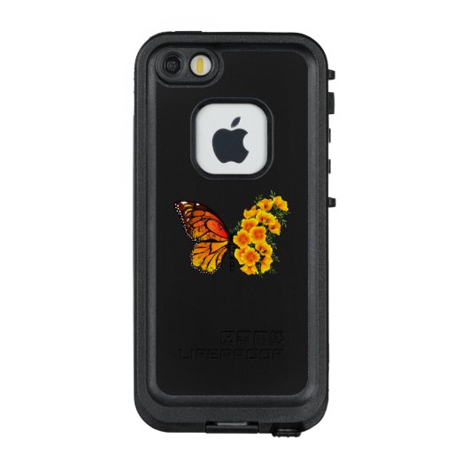 黄色のカリフォルニアポピーを持つ花蝶 LifeProof iPhoneケース (裏面)