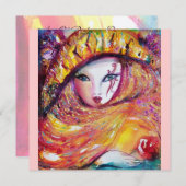 黄色のカーニバルマスク マスケレードパーティー 招待状 (正面/裏面)