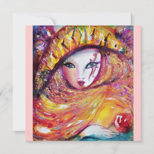 黄色のカーニバルマスク 仮面舞踏会 パーティーのマスク 招待状 (正面)