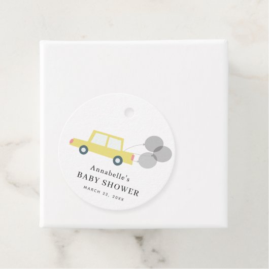 黄色のカーバルーン白い赤ちゃんシャワー フェイバータグ (インサイチュ)