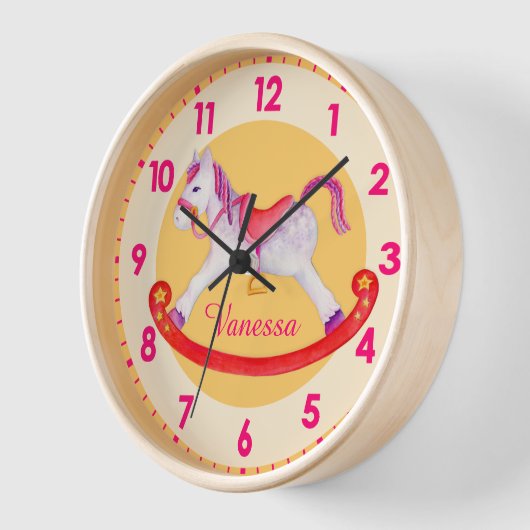 黄色のキッズクロックという名のロッキングホース子供部屋 壁時計 (傾斜)