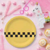 黄色のキャブ市松模様にパターン ペーパープレート (パーティー)