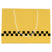 黄色のキャブ市松模様にパターン ラージペーパーバッグ (裏面)