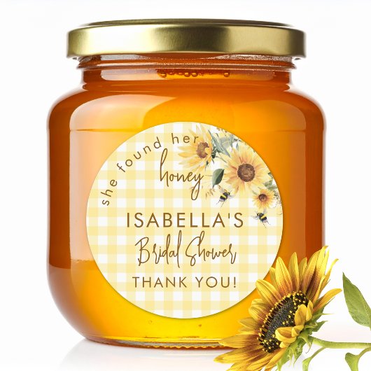 黄色のギンガムで見つけた彼女のハニーブライダルシャワー ラウンドシール