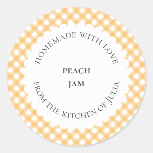 黄色のギンガムのフードジャー ラベル 自家製のギフト用 (正面)