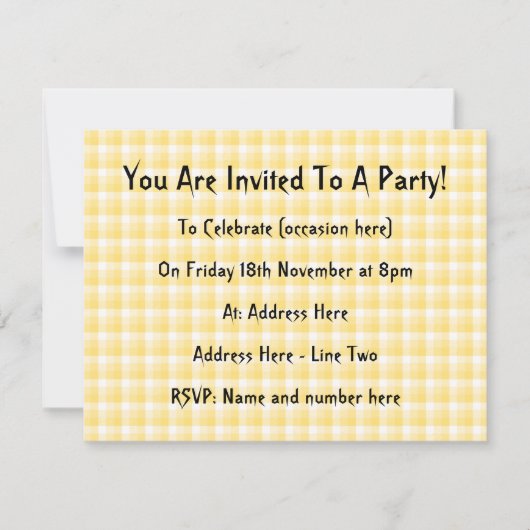 黄色のギンガムチェックパターン。 招待状 (正面)