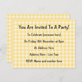 黄色のギンガムチェックパターン。 招待状 (正面/裏面)