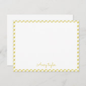 黄色のギンガムチェック柄カスタマイズステーショナリー ノートカード (正面/裏面)