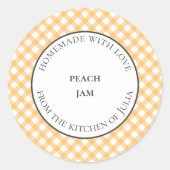 黄色のギンガムフードジャーラベル 自家製ギフト用 ラウンドシール (正面)