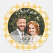 黄色のギンガム ありがとう フォト ラウンドシール (正面)