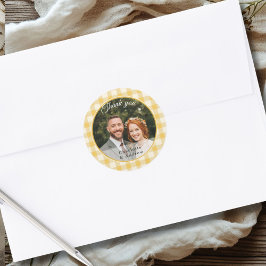 黄色のギンガム ありがとう フォト ラウンドシール