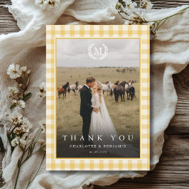 黄色のギンガム・モノグラム・クレスト2枚の写真 サンキューカード