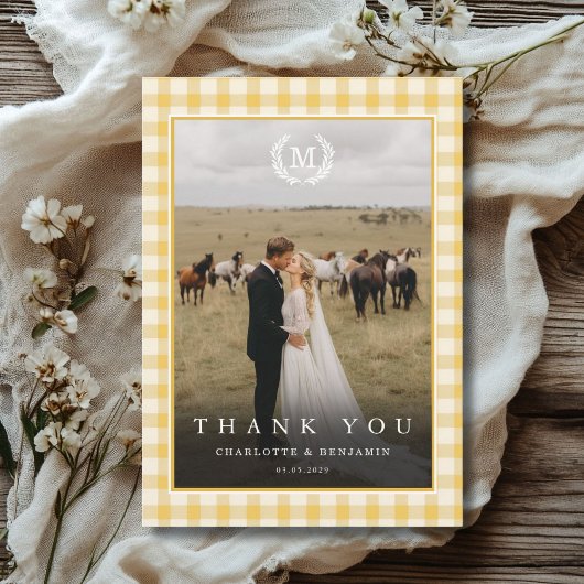 黄色のギンガム・モノグラム・クレスト2枚の写真 サンキューカード