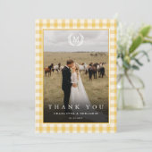 黄色のギンガム・モノグラム・クレスト2枚の写真 サンキューカード (スタンド正面)