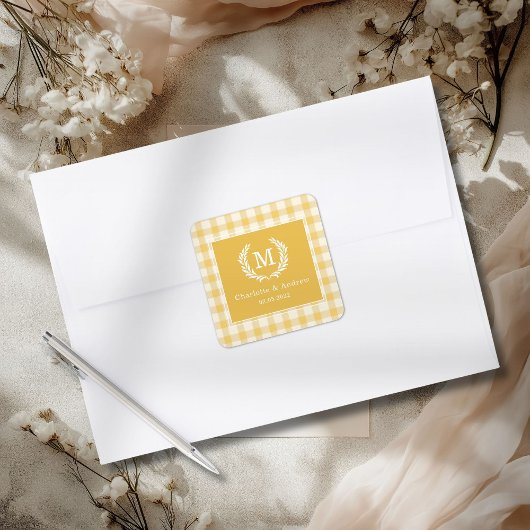 黄色のギンガム・モノグラム・クレスト・カスタム スクエアシール