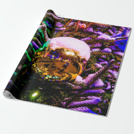 黄色のクリスマスオーナメントボール ラッピングペーパー