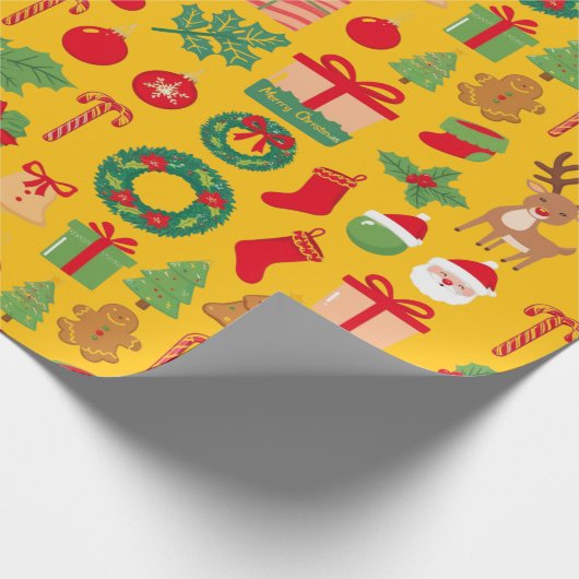 黄色のクリスマスギフトすべて ラッピングペーパー (角)
