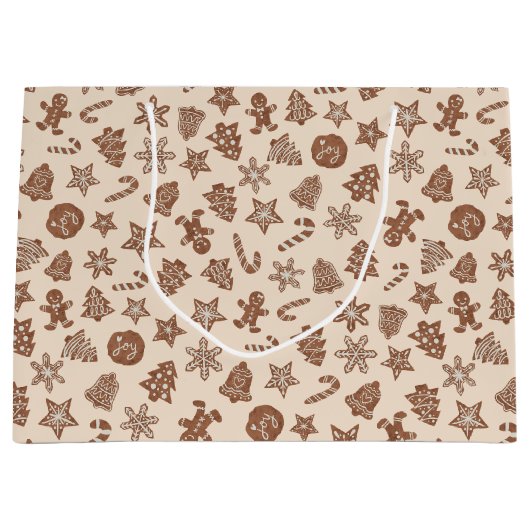 黄色のクリスマスクッキーのパターン ラージペーパーバッグ (正面)