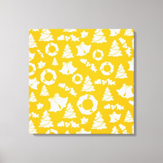 黄色のクリスマスパターン キャンバスプリント (正面)