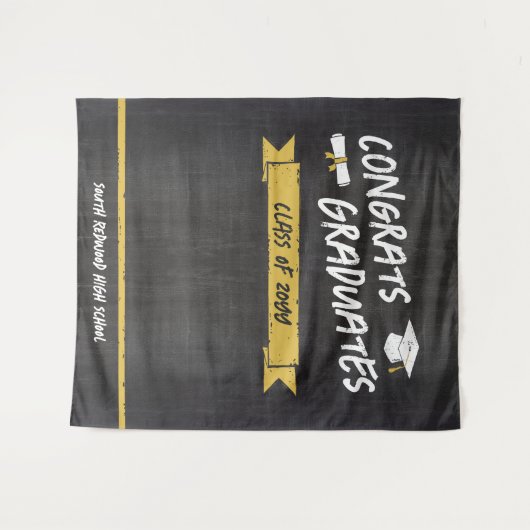 黄色のクール黒板おめでとう卒業生の背景 タペストリー (正面(横))