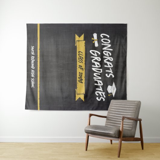 黄色のクール黒板おめでとう卒業生の背景 タペストリー (インサイチュ(横))