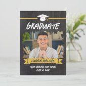 黄色のクール黒板の卒業写真 案内状 (スタンド正面)