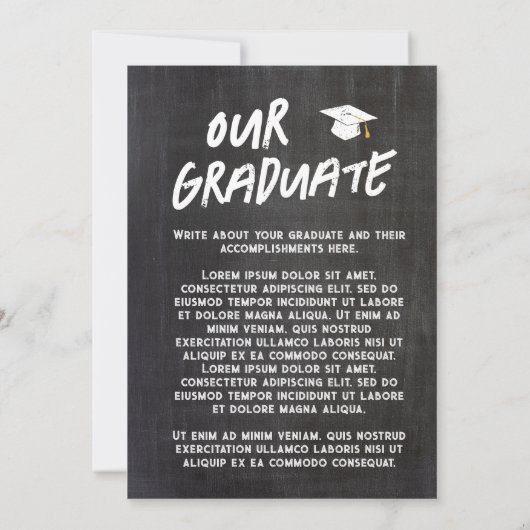 黄色のクール黒板の卒業写真 案内状 (裏面)