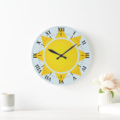 黄色のグラデーションの太陽(黒いローマ数字) ラージ壁時計 (ホーム)