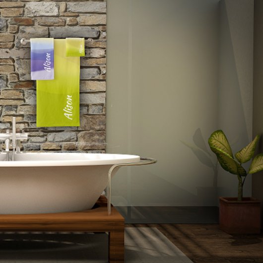 黄色のグラデーションラベンダー抽象芸術名 バスタオルセット