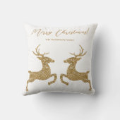 黄色のグリッターフェイクの2鹿とカスタム文字 クッション (裏面)