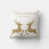 黄色のグリッターフェイクの2鹿とカスタム文字 クッション (正面)