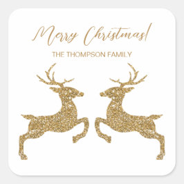 黄色のグリッターフェイクの2鹿とカスタム文字 スクエアシール