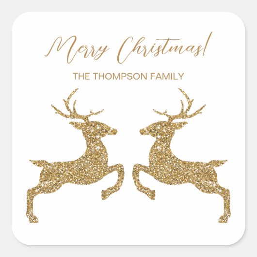 黄色のグリッターフェイクの2鹿とカスタム文字 スクエアシール (正面)